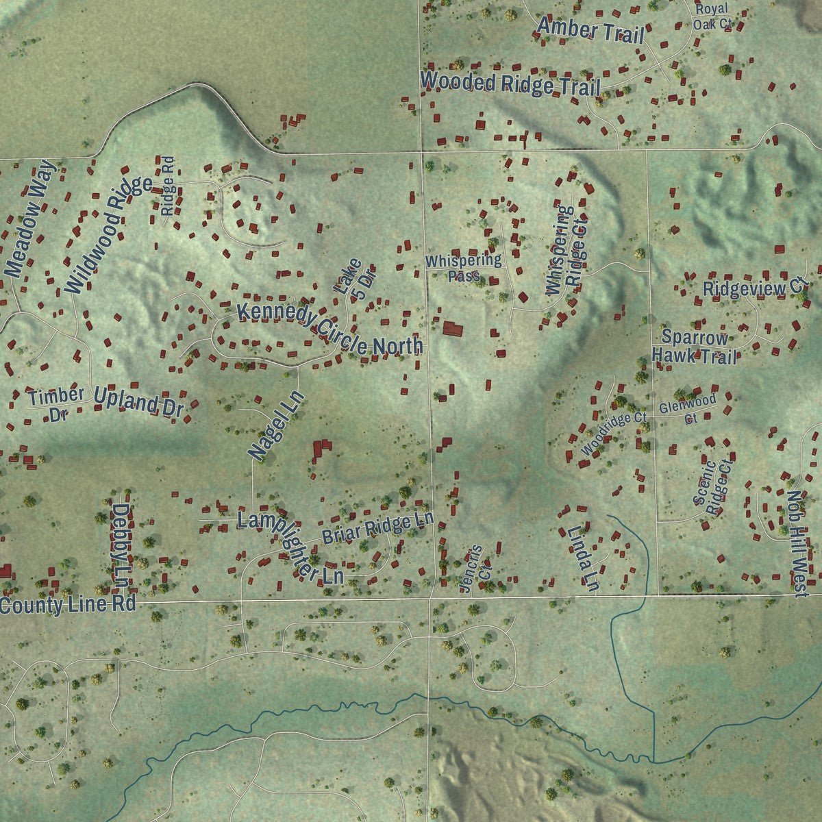Second close-up of the map of Richfield, Washington County, Wisconsin print showing more streets and buildings