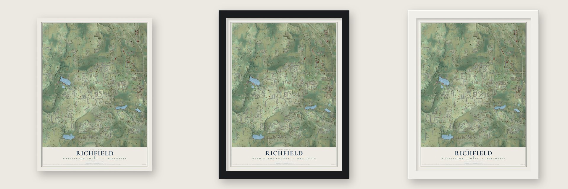 Richfield, Washington County, Wisconsin map unframed, in a black wood frame and in a white wood frame