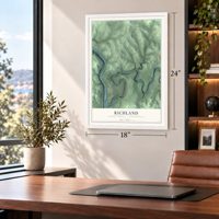 Richland, Clarion County, Pennsylvania map, 18 x 24 inch print in a white frame in a home office