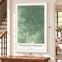 Richland Township, Missaukee County, Michigan map, 24 x 36 inch print in a white frame by a staircase
