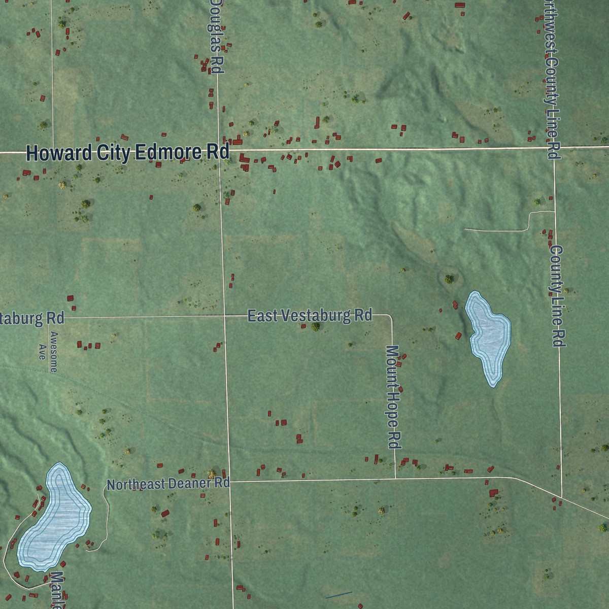 Second close-up of the map of Richland, Montcalm County, Michigan print showing more streets and buildings
