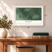 Richland, New Jersey map, 12 x 18 inch print in a white frame in an entryway