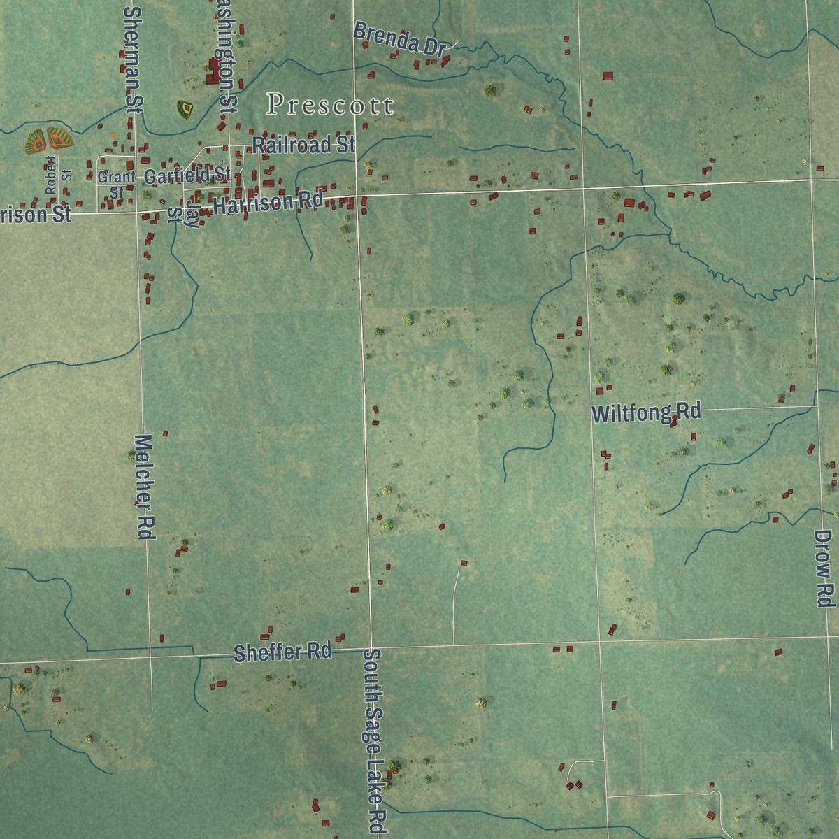 Second close-up of the map of Richland, Ogemaw County, Michigan print showing more streets and buildings