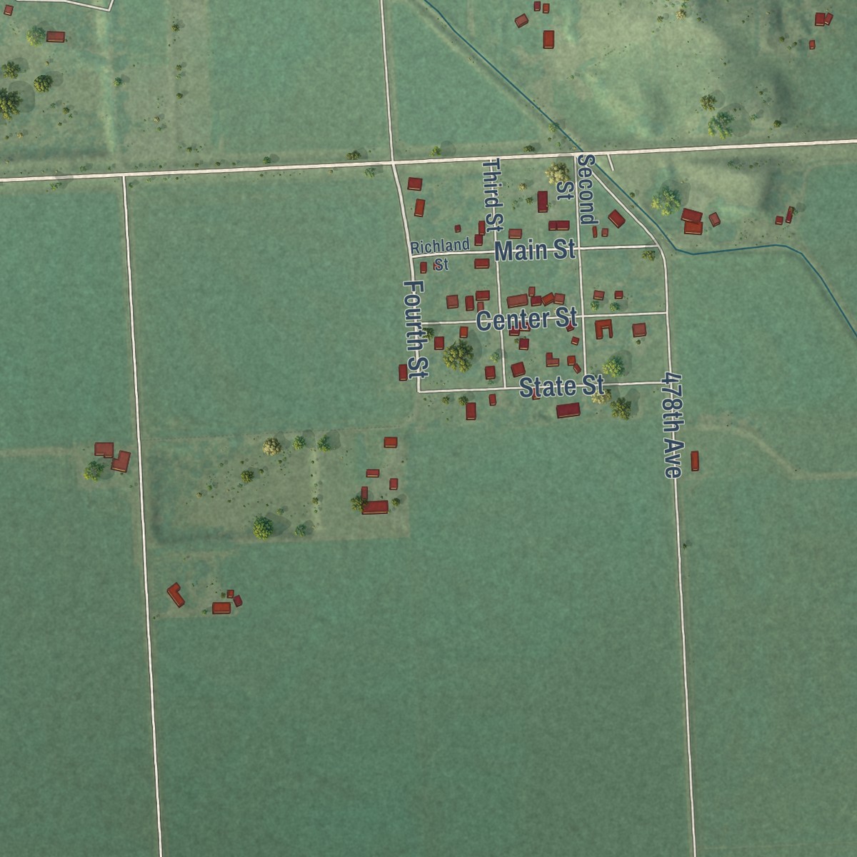 Second close-up of the map of Richland, South Dakota print showing more streets and buildings