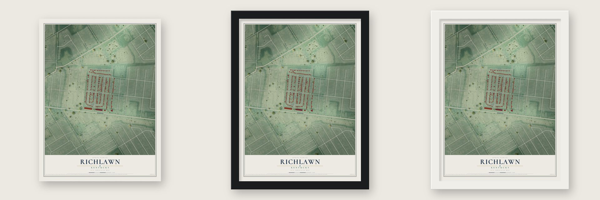 Richlawn, Kentucky map unframed, in a black wood frame and in a white wood frame