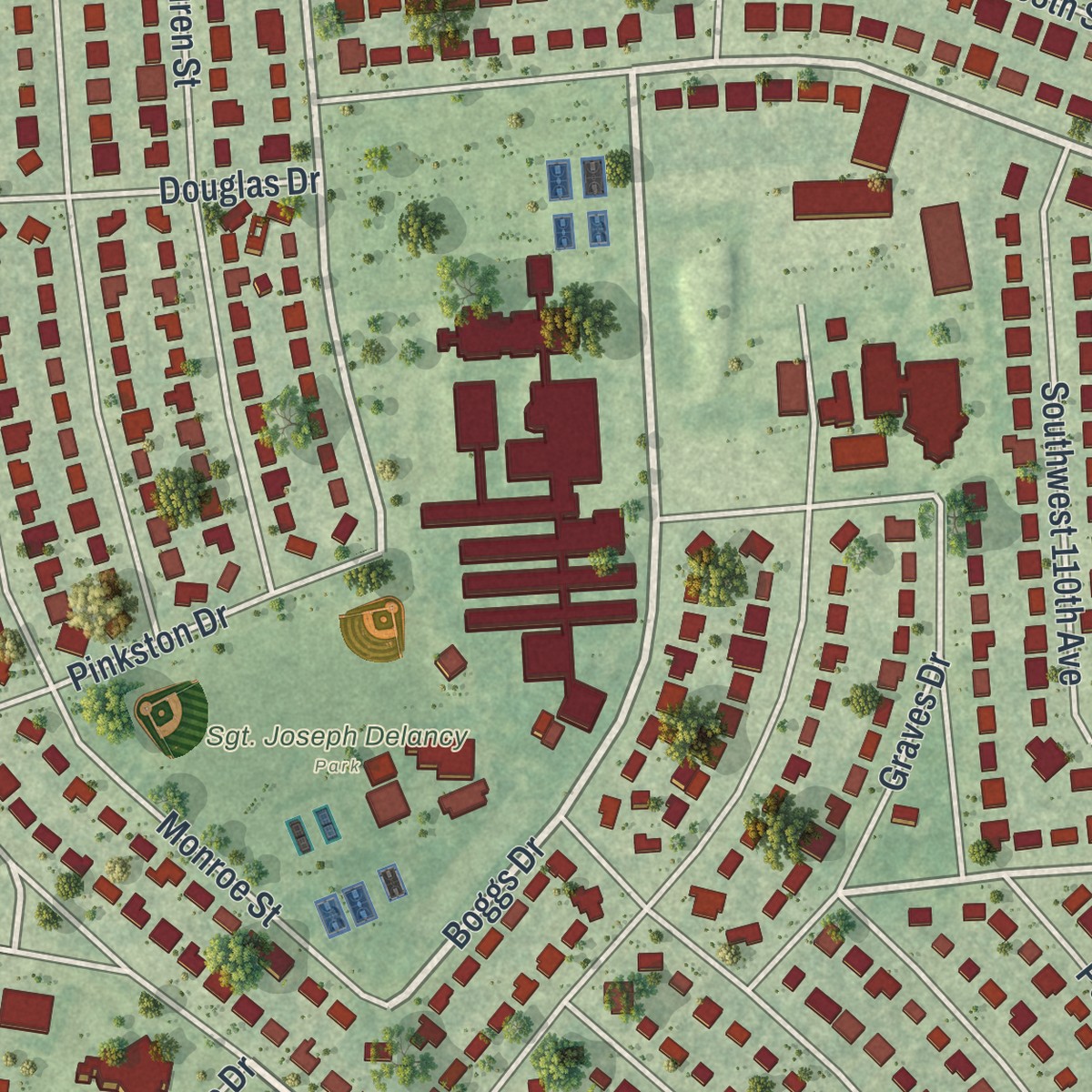 Second close-up of the map of Richmond Heights, Florida print showing more streets and buildings