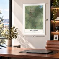 Richmond, Illinois map, 18 x 24 inch print in a white frame in a home office