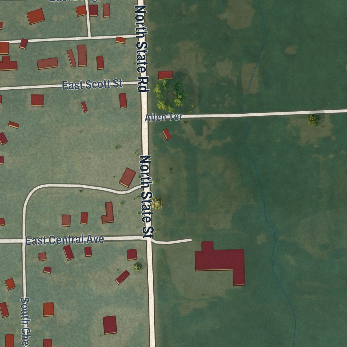 Second close-up of the map of Richmond, Kansas print showing more streets and buildings