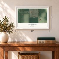 Richmond, Kansas map, 12 x 18 inch print in a white frame in an entryway