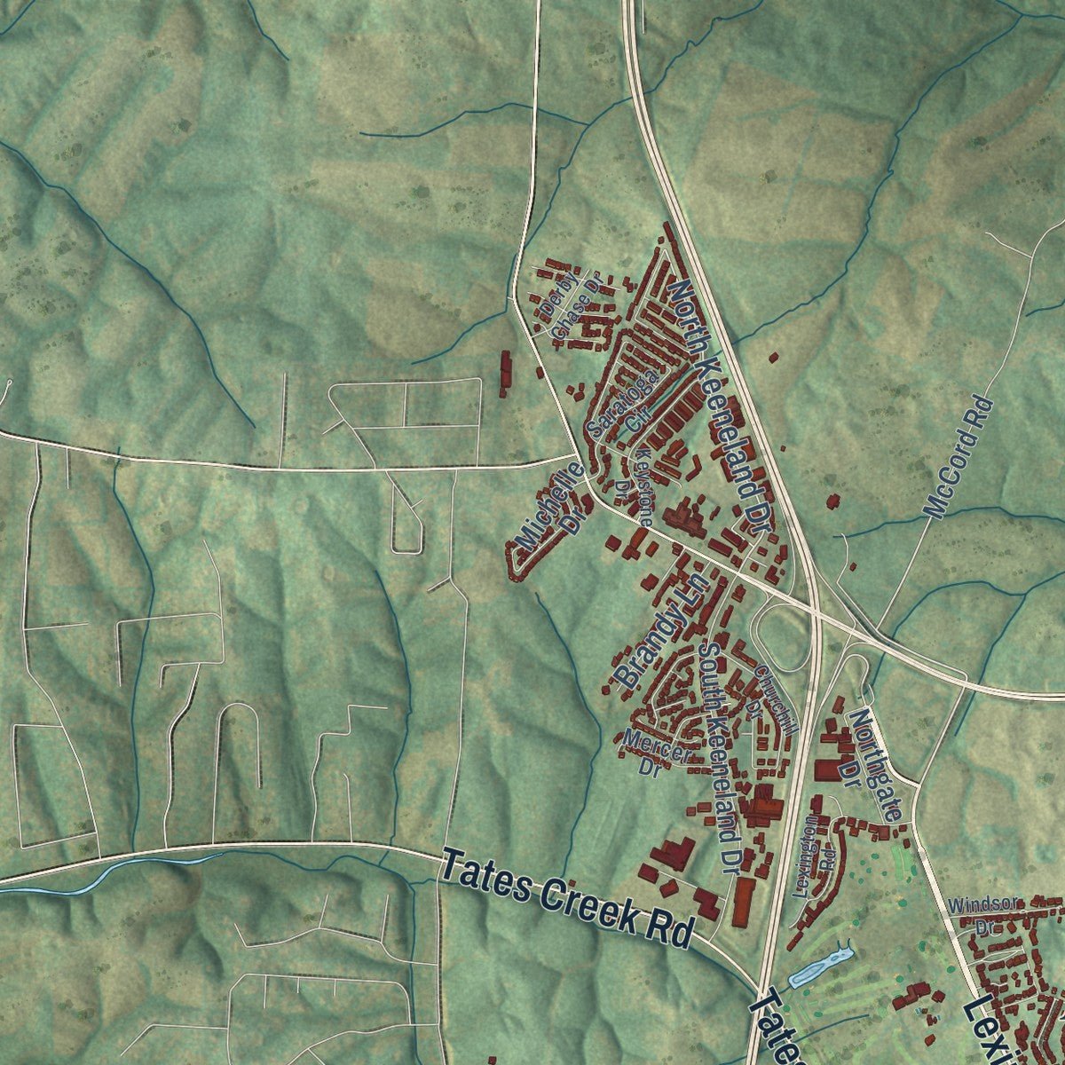 Second close-up of the map of Richmond, Kentucky print showing more streets and buildings