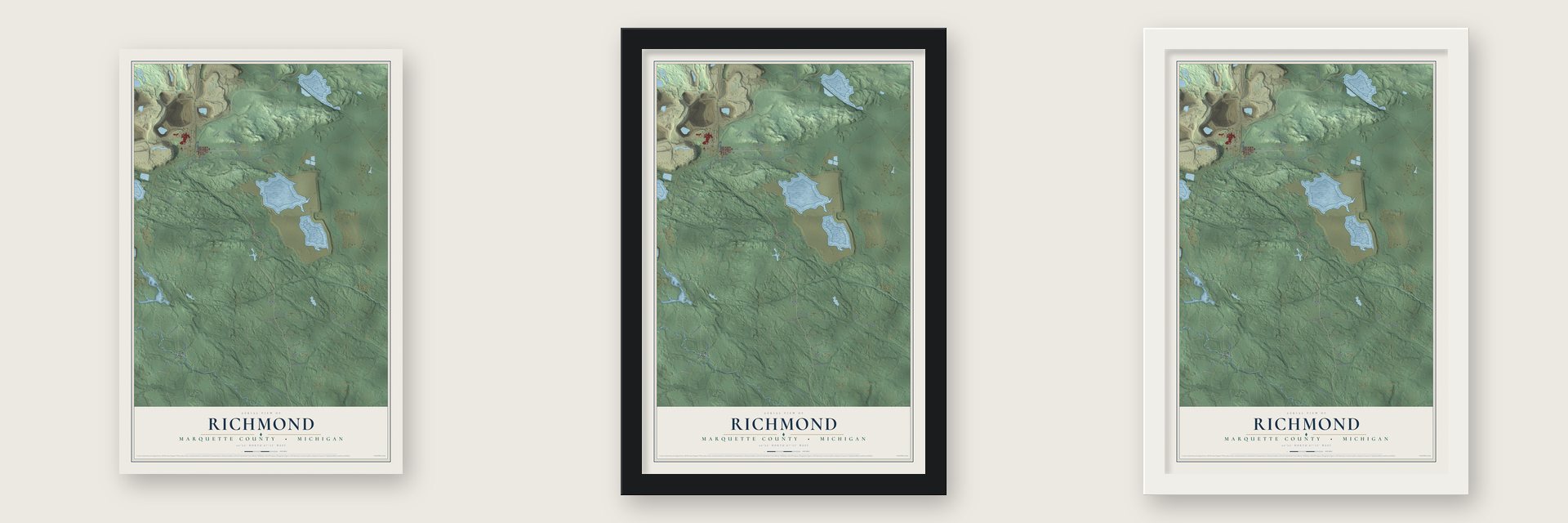 Richmond, Marquette County, Michigan map unframed, in a black wood frame and in a white wood frame