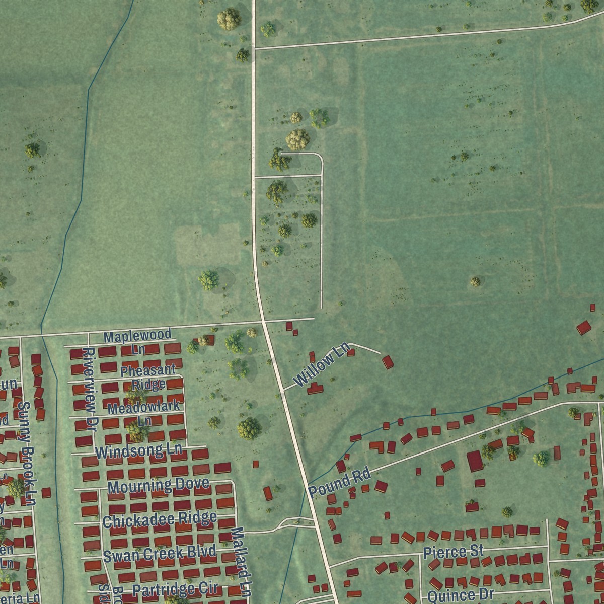 Second close-up of the map of Richmond, Michigan print showing more streets and buildings