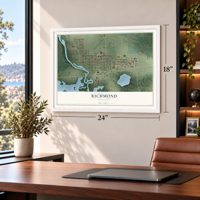 Richmond, Minnesota map, 18 x 24 inch print in a white frame in a home office
