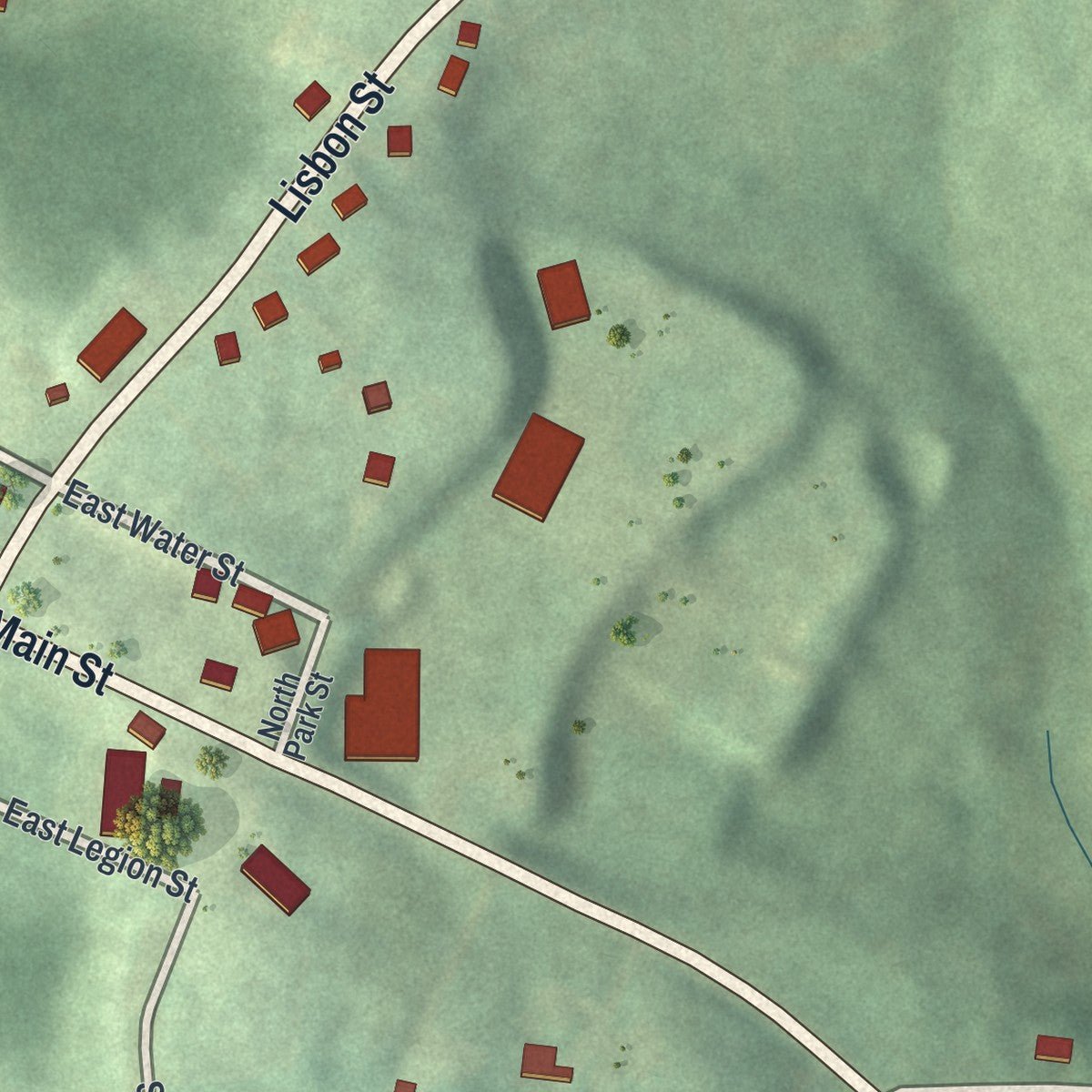Second close-up of the map of Richmond, Ohio print showing more streets and buildings