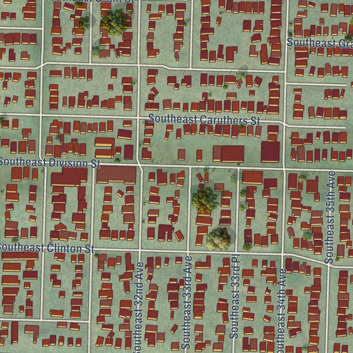 Second close-up of the map of Richmond, Oregon print showing more streets and buildings