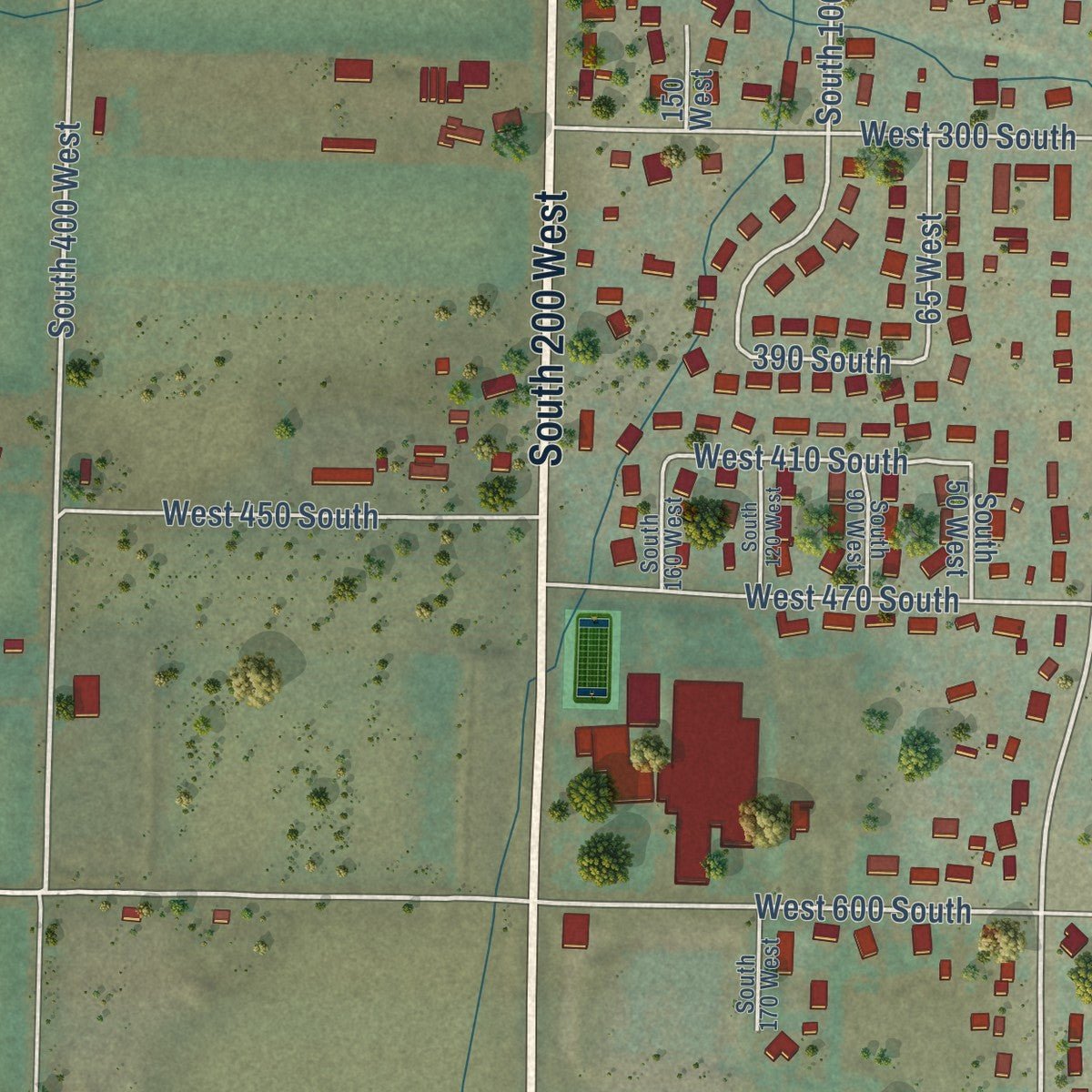 Second close-up of the map of Richmond, Utah print showing more streets and buildings