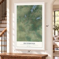 Richmond, Walworth County, Wisconsin map, 24 x 36 inch print in a white frame by a staircase