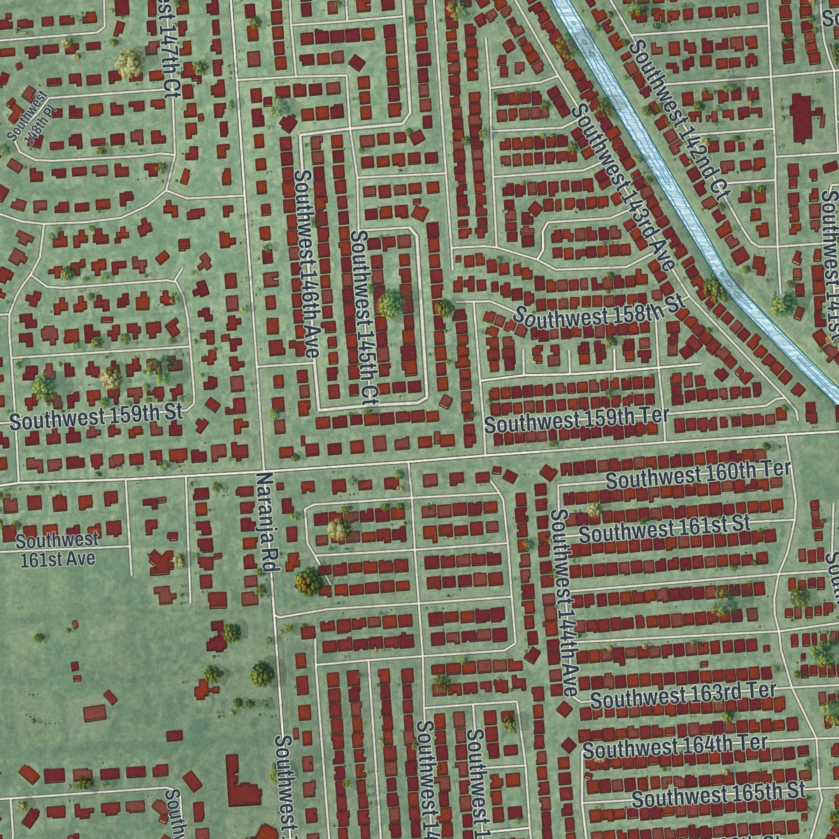 Second close-up of the map of Richmond West, Florida print showing more streets and buildings