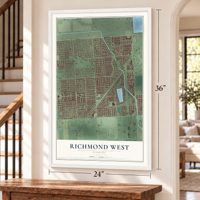 Richmond West, Florida map, 24 x 36 inch print in a white frame by a staircase