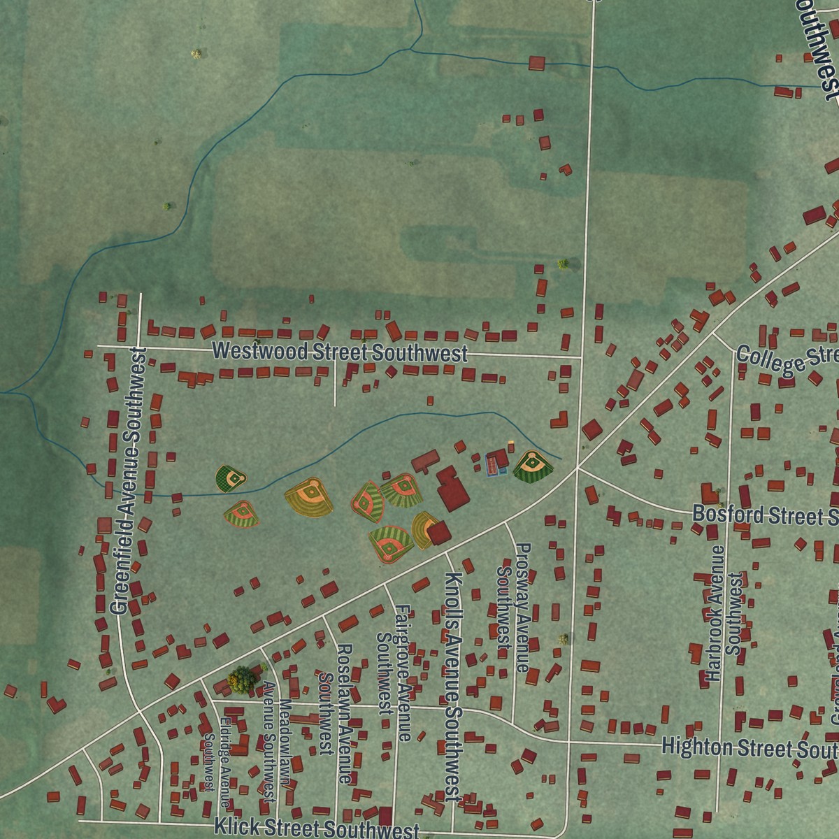 Second close-up of the map of Richville, Ohio print showing more streets and buildings