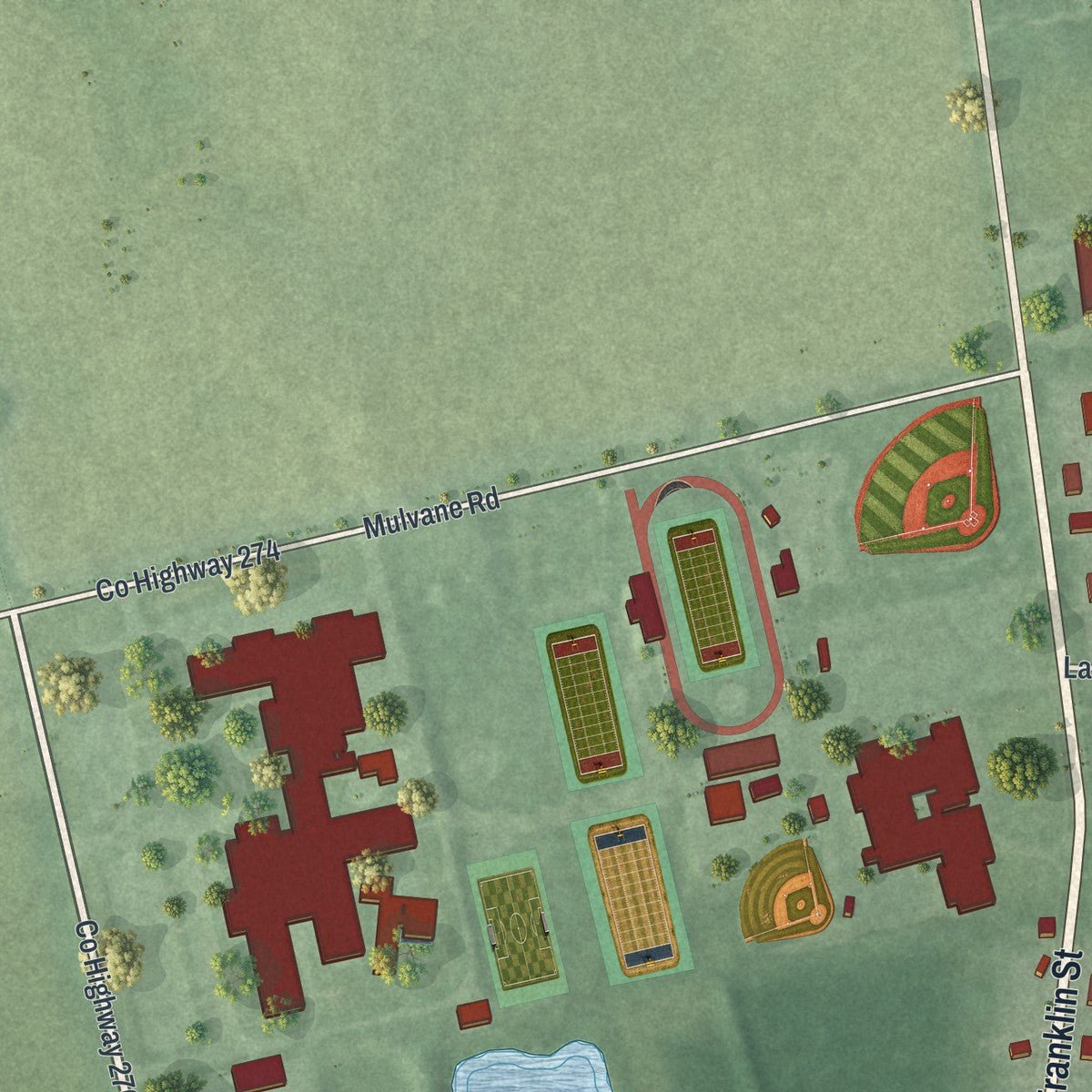 Second close-up of the map of Richwood, Ohio print showing more streets and buildings