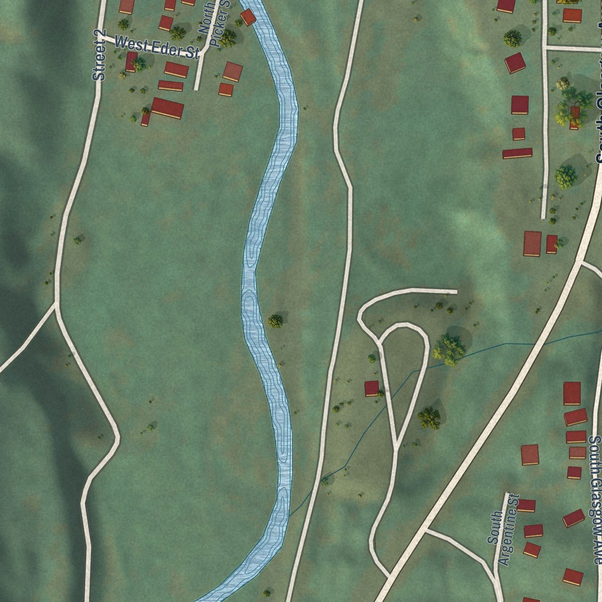 Second close-up of the map of Rico, Colorado print showing more streets and buildings