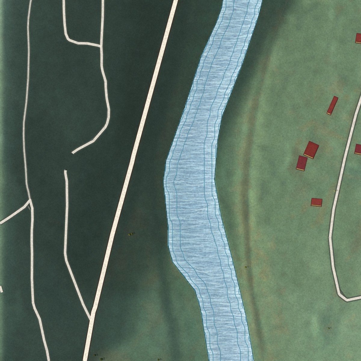 Second close-up of the map of Riddlesburg, Pennsylvania print showing more streets and buildings