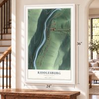 Riddlesburg, Pennsylvania map, 24 x 36 inch print in a white frame by a staircase