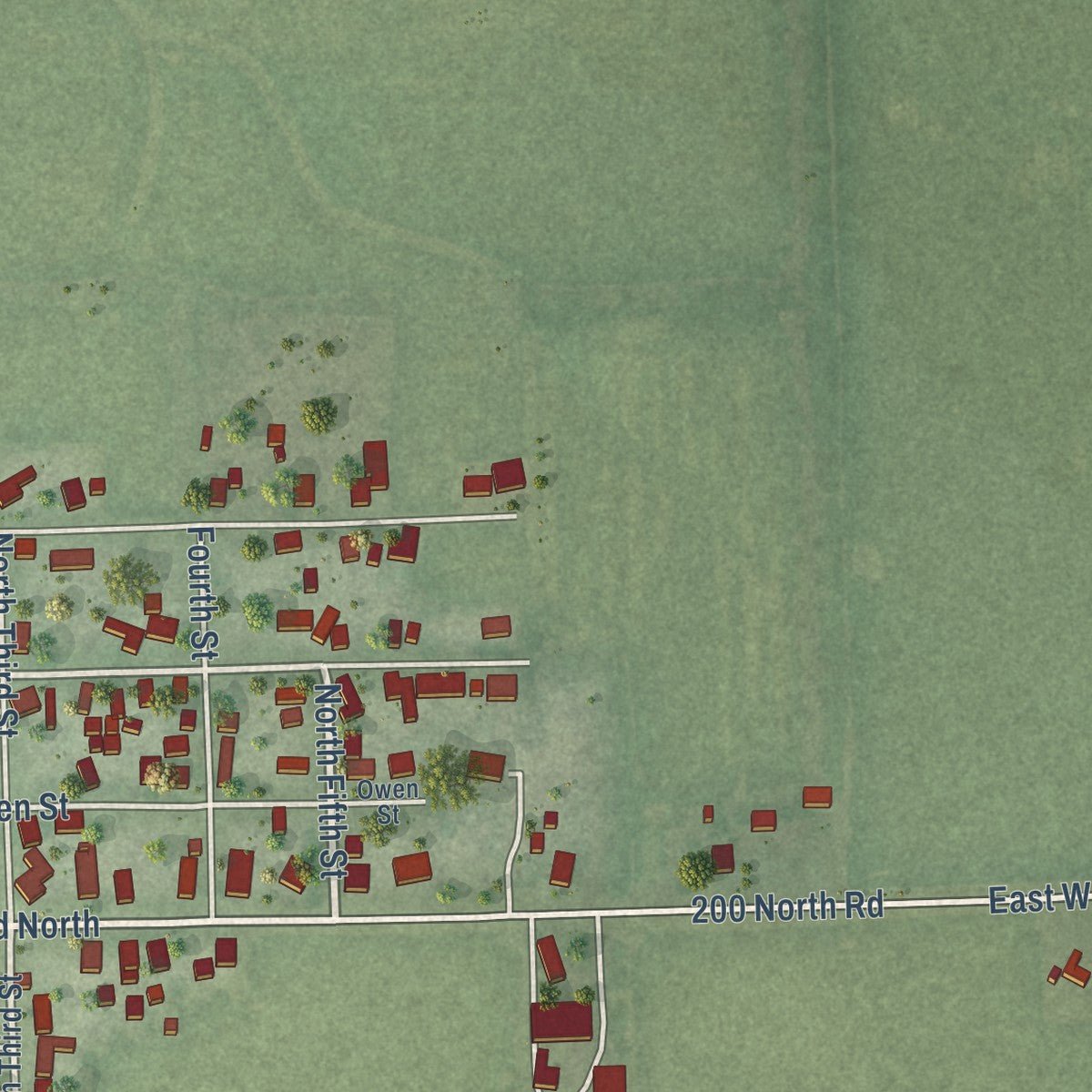 Second close-up of the map of Ridge Farm, Illinois print showing more streets and buildings