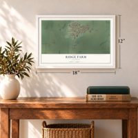 Ridge Farm, Illinois map, 12 x 18 inch print in a white frame in an entryway