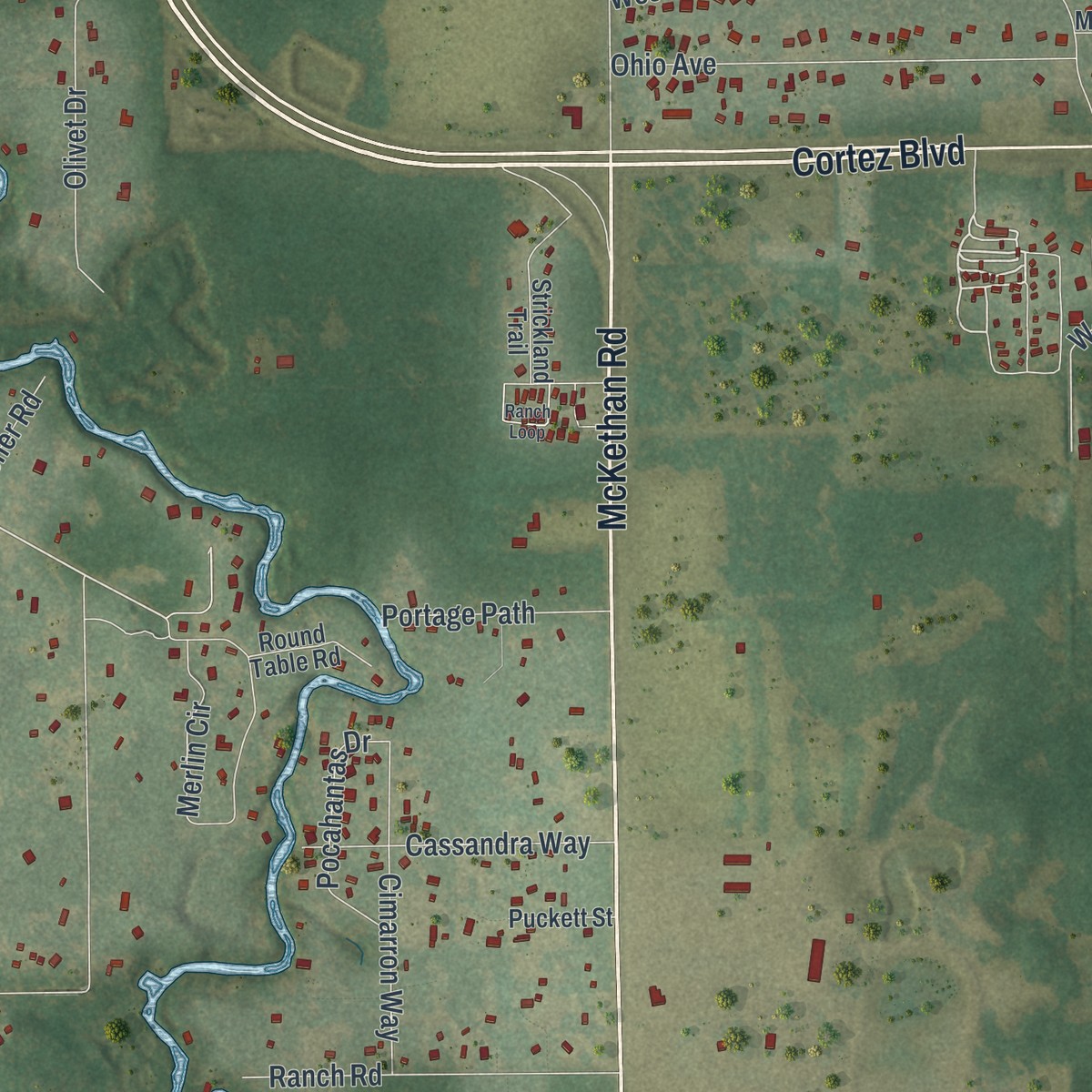 Second close-up of the map of Ridge Manor, Florida print showing more streets and buildings