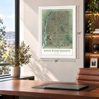 Ridge Wood Heights, Florida map, 18 x 24 inch print in a white frame in a home office