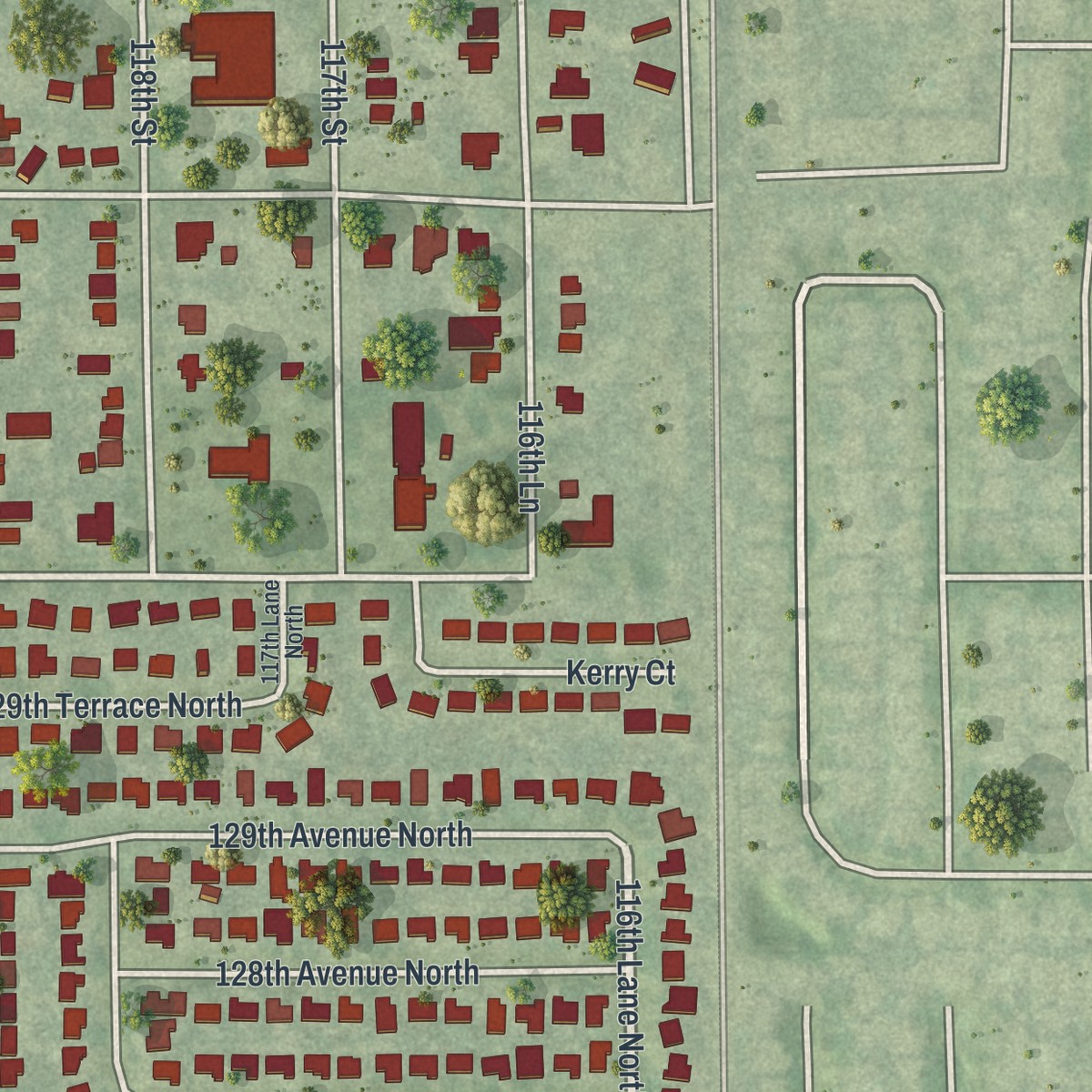 Second close-up of the map of Ridgecrest, Florida print showing more streets and buildings