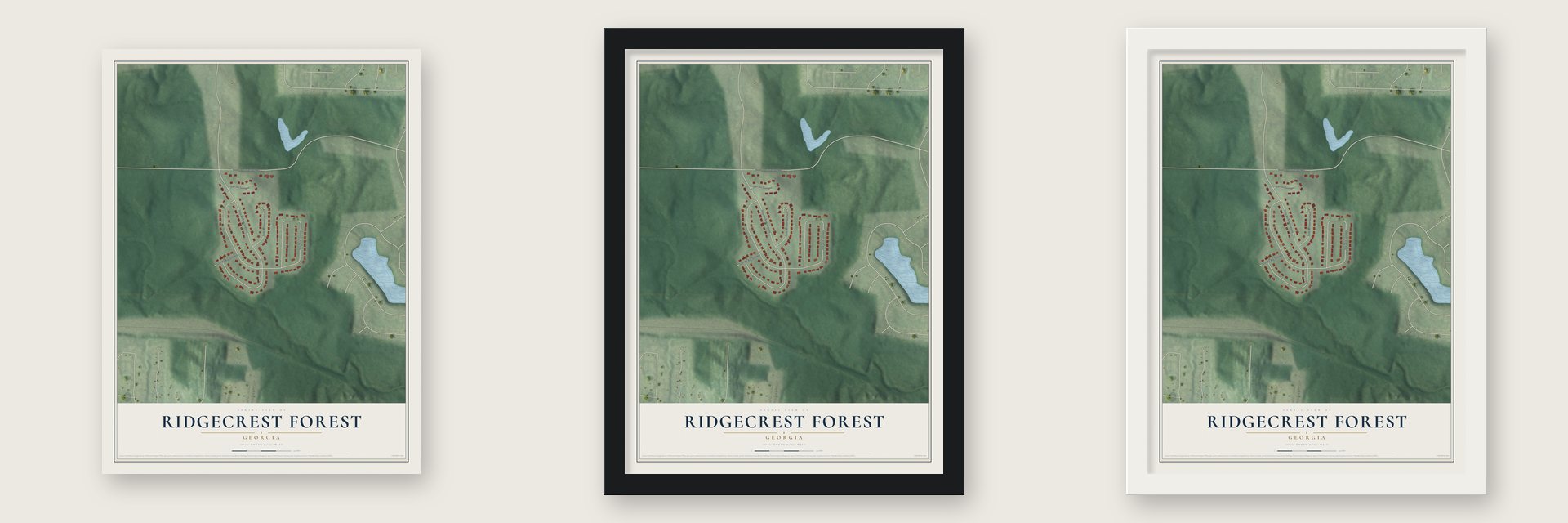 Ridgecrest Forest, Georgia map unframed, in a black wood frame and in a white wood frame