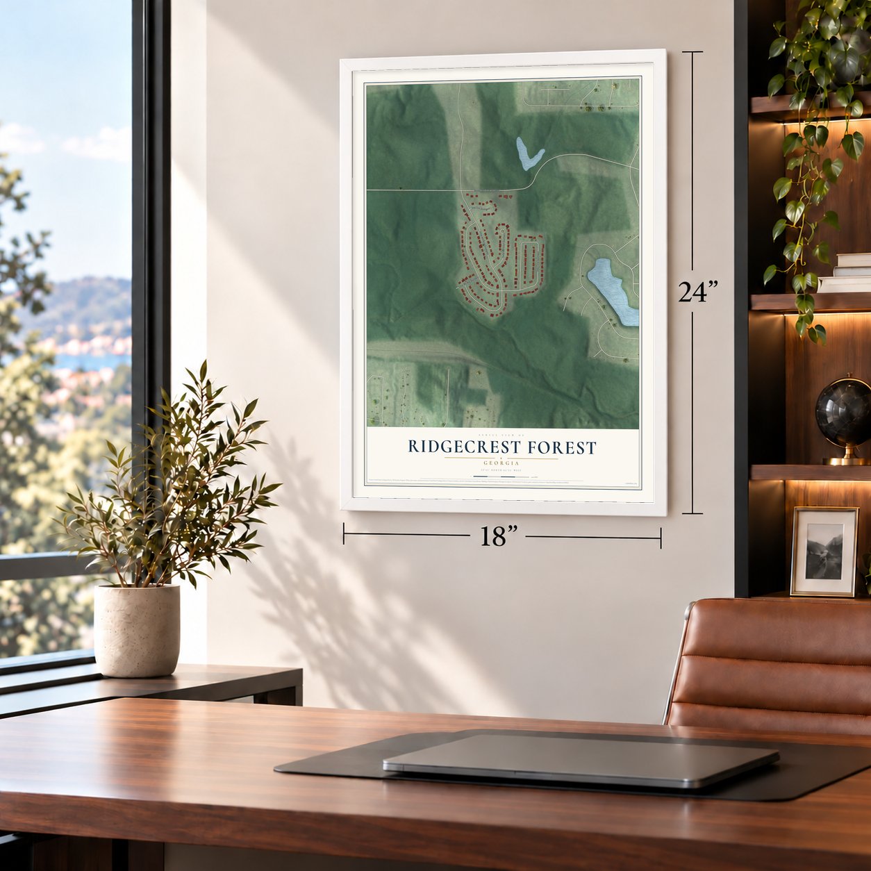 Ridgecrest Forest, Georgia map, 18 x 24 inch print in a white frame in a home office