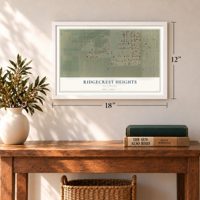 Ridgecrest Heights, California map, 12 x 18 inch print in a white frame in an entryway