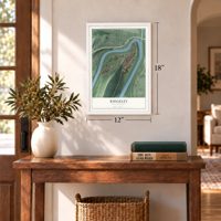 Ridgeley, West Virginia map, 12 x 18 inch print in a white frame in an entryway