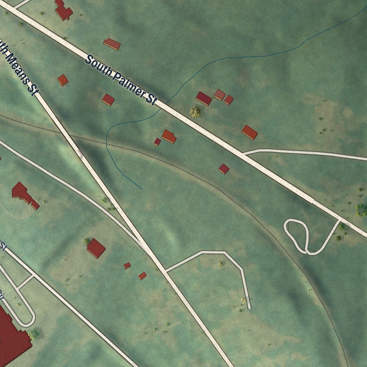 Second close-up of the map of Ridgeway, South Carolina print showing more streets and buildings