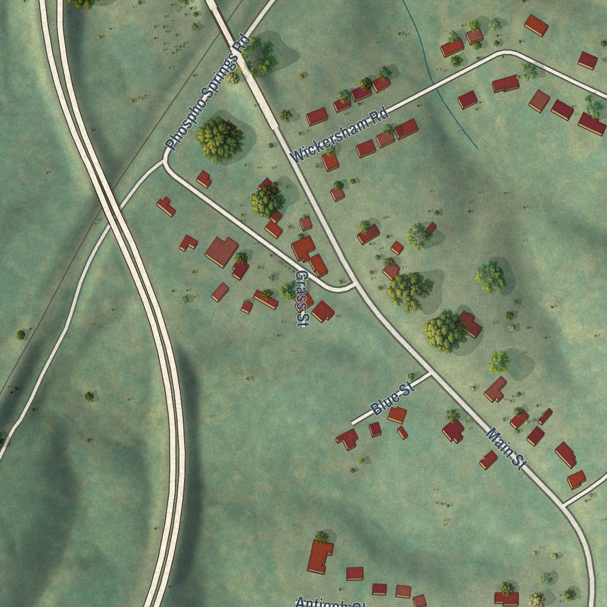 Second close-up of the map of Ridgeway, Virginia print showing more streets and buildings