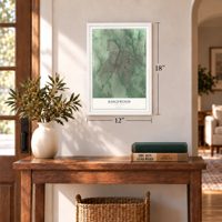 Ridgewood, New Jersey map, 12 x 18 inch print in a white frame in an entryway