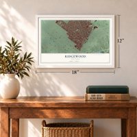 Ridgewood, New York map, 12 x 18 inch print in a white frame in an entryway