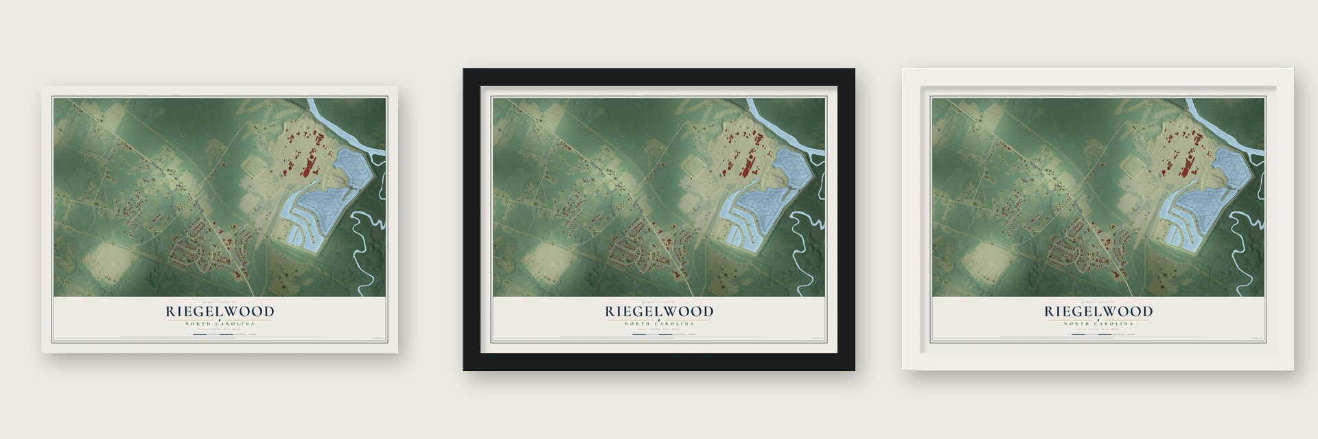 Riegelwood, North Carolina map unframed, in a black wood frame and in a white wood frame