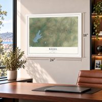 Riesel, Texas map, 18 x 24 inch print in a white frame in a home office