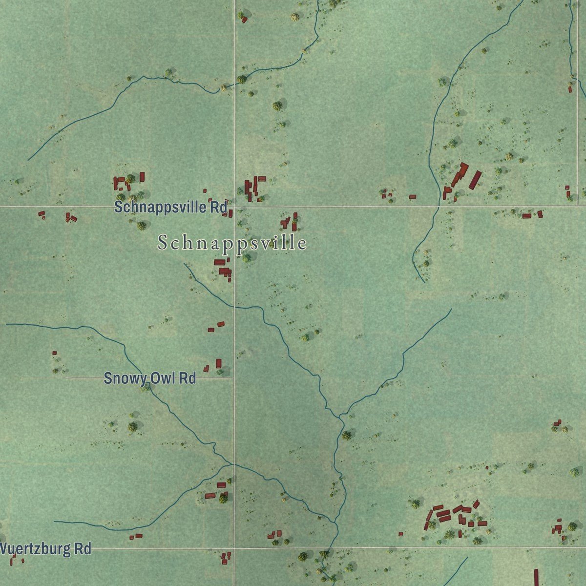Second close-up of the map of Rietbrock, Wisconsin print showing more streets and buildings