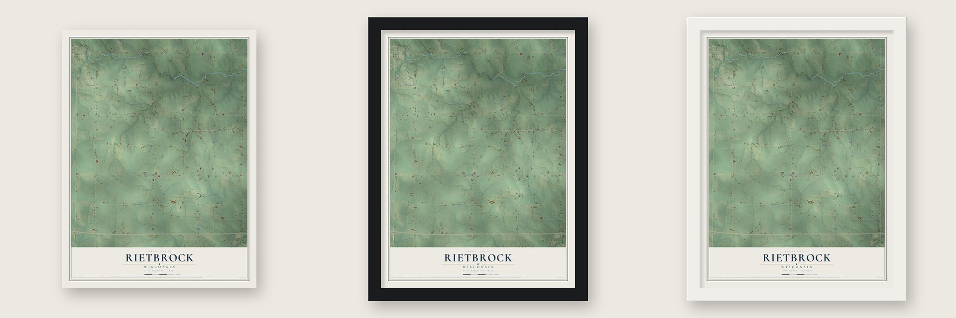 Rietbrock, Wisconsin map unframed, in a black wood frame and in a white wood frame