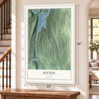 Rifton, New York map, 24 x 36 inch print in a white frame by a staircase