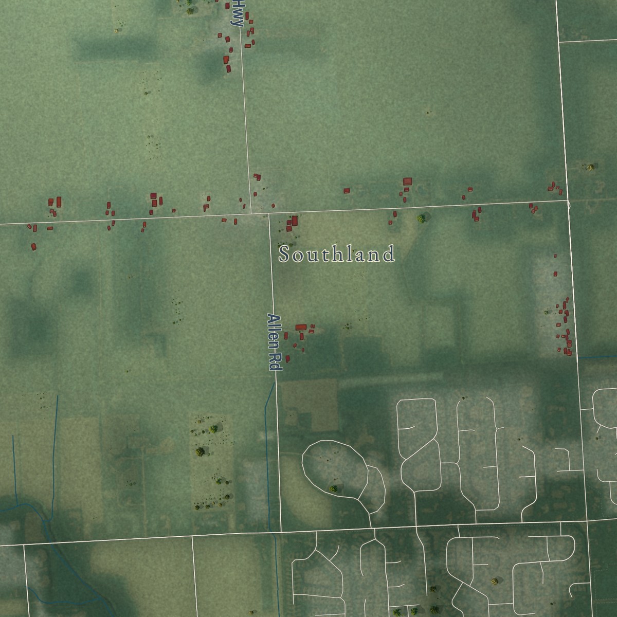Second close-up of the map of Riga, Michigan print showing more streets and buildings