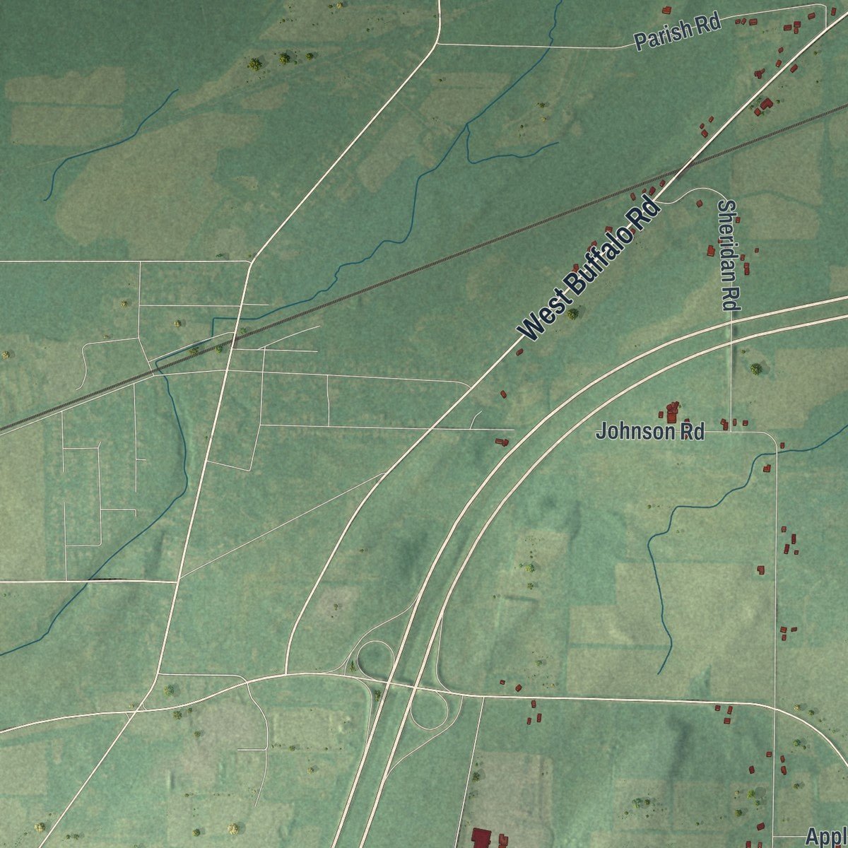 Second close-up of the map of Riga, New York print showing more streets and buildings
