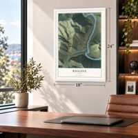 Riggins, Idaho map, 18 x 24 inch print in a white frame in a home office