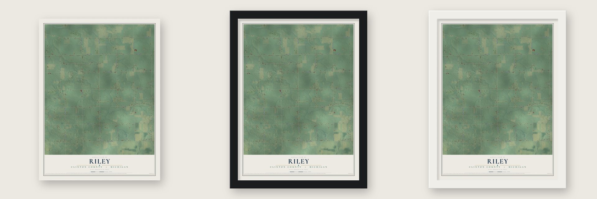Riley, Clinton County, Michigan map unframed, in a black wood frame and in a white wood frame